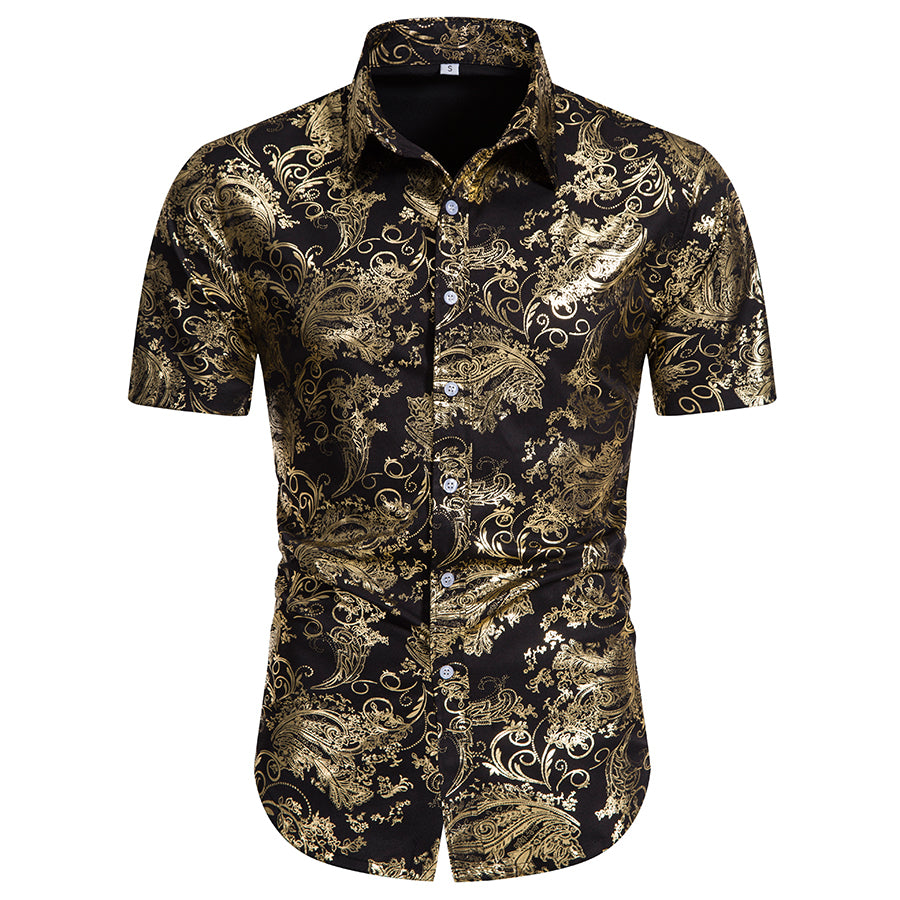 Men Shirt Short Sleeve Button Down Blouse Summer Floral Print Lapel Dress Shirts Business Casual Male Tops Image 1