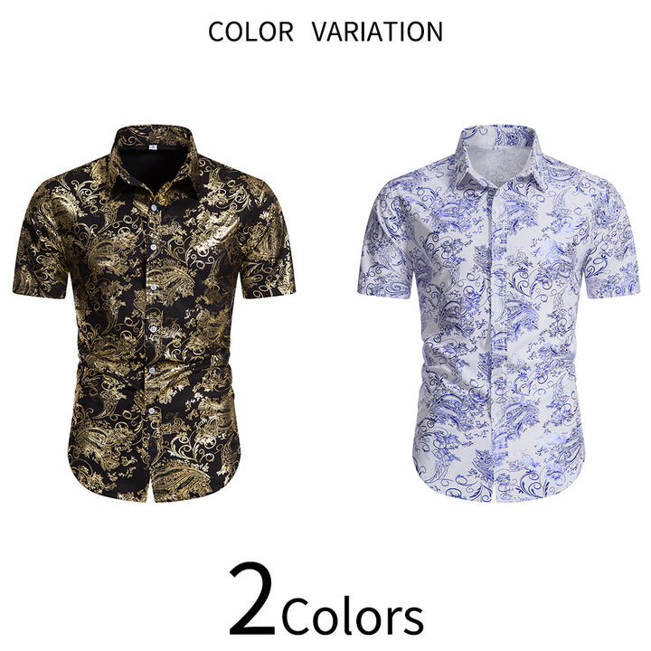 Men Shirt Short Sleeve Button Down Blouse Summer Floral Print Lapel Dress Shirts Business Casual Male Tops Image 3