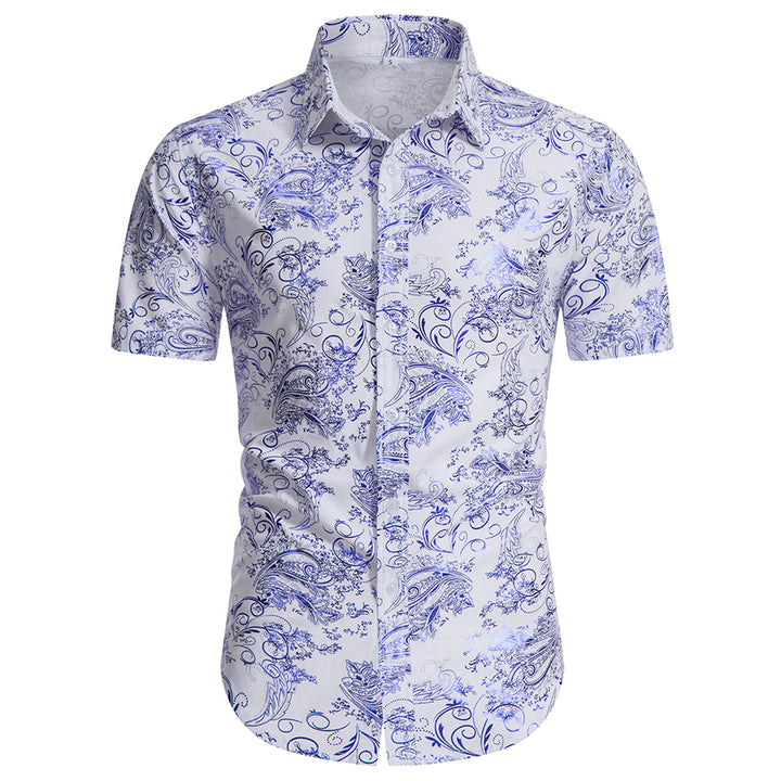 Men Shirt Short Sleeve Button Down Blouse Summer Floral Print Lapel Dress Shirts Business Casual Male Tops Image 4