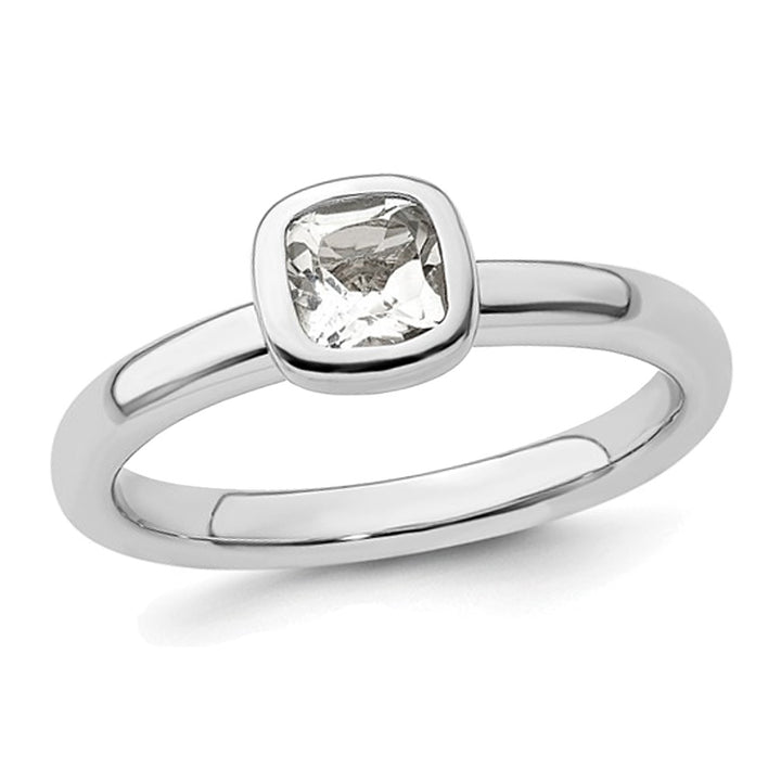 3/4 Carat (ctw) Cushion-Cut White Topaz Ring in Sterling Silver Image 1