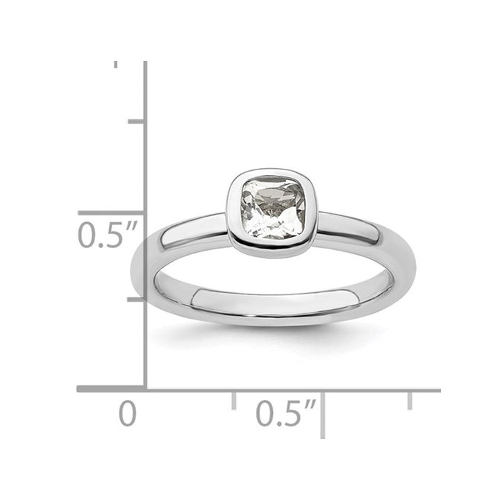3/4 Carat (ctw) Cushion-Cut White Topaz Ring in Sterling Silver Image 3