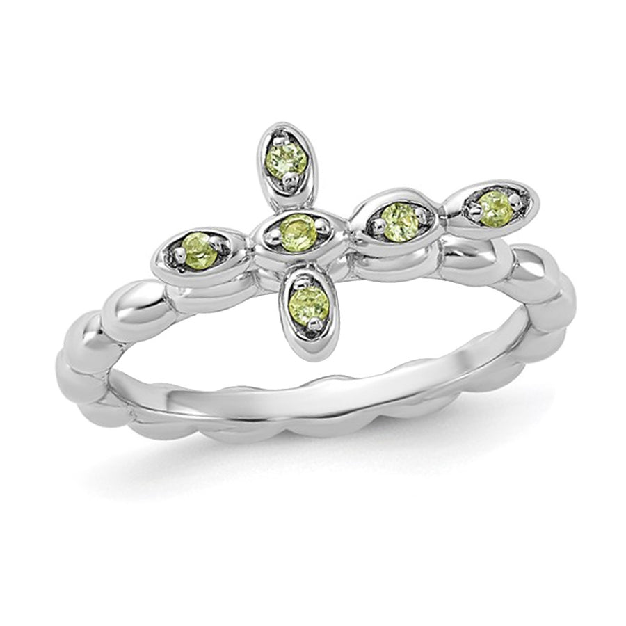 1/10 Carat (ctw) Peridot Cross Ring in Sterling Silver Image 1