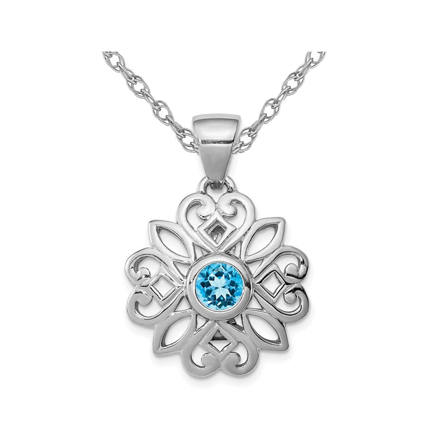 1/5 Carat (ctw) Blue Topaz Flower Pendant Necklace in Sterling Silver with Chain Image 1