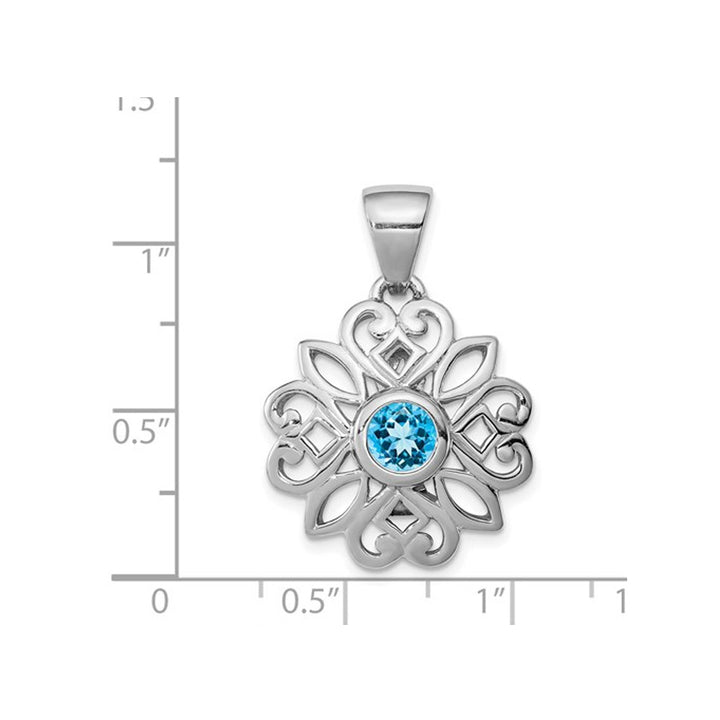 1/5 Carat (ctw) Blue Topaz Flower Pendant Necklace in Sterling Silver with Chain Image 3