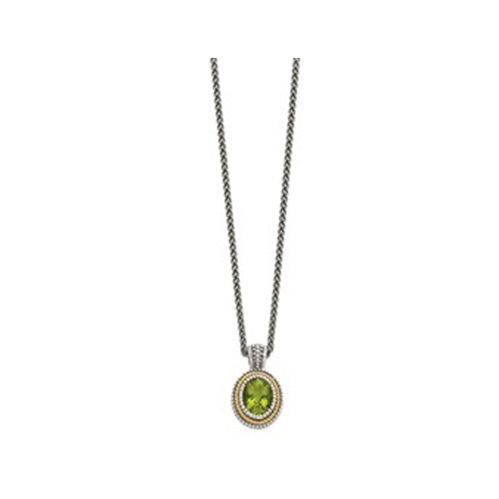 1.80 Carat (ctw) Bezel-Set Peridot Pendant Necklace in Sterling Silver with 14K Gold Accents Image 2