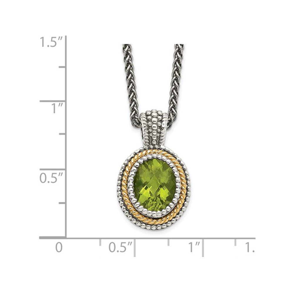 1.80 Carat (ctw) Bezel-Set Peridot Pendant Necklace in Sterling Silver with 14K Gold Accents Image 3