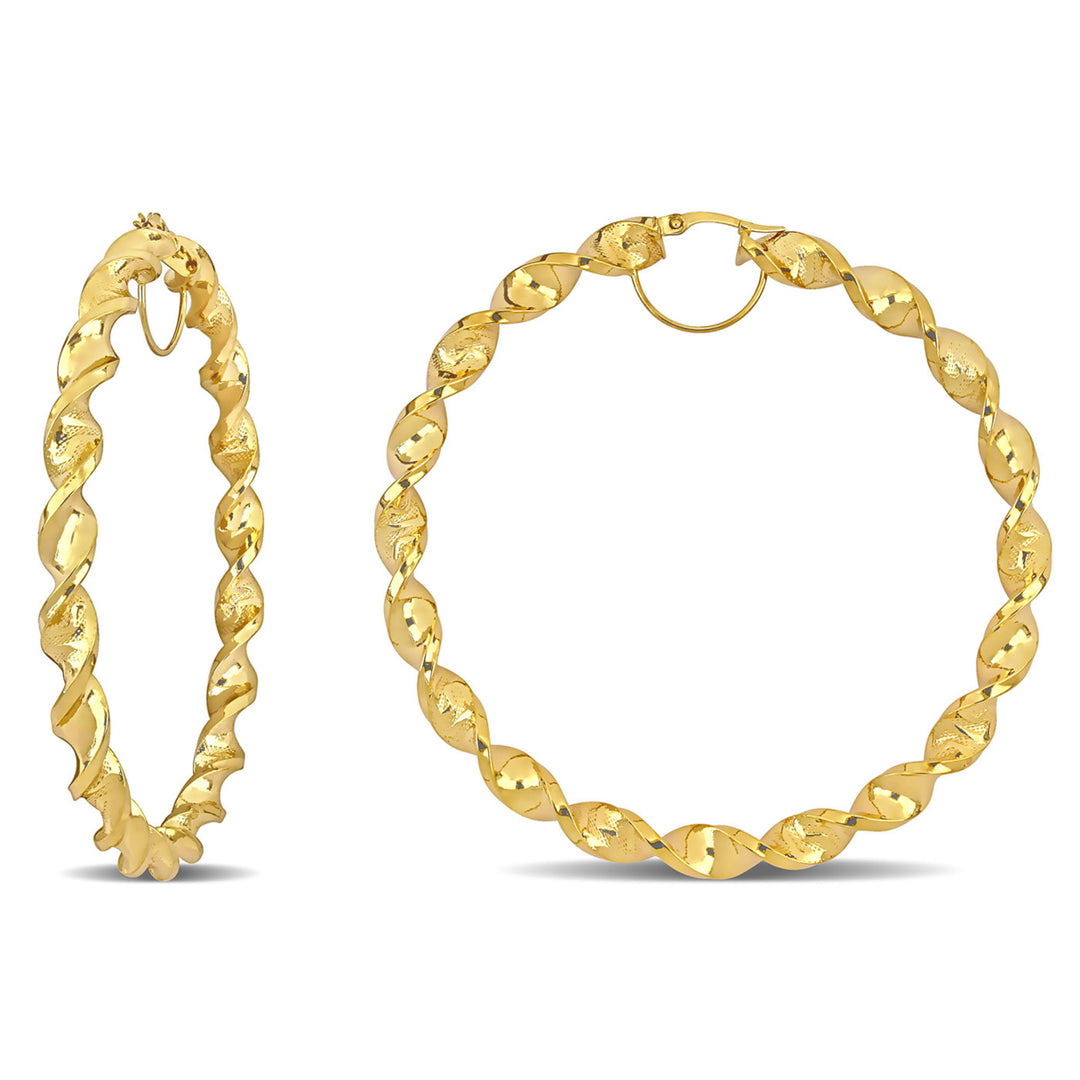 14K Yellow Gold Twisted Hoop Earrings (74mm) Image 1