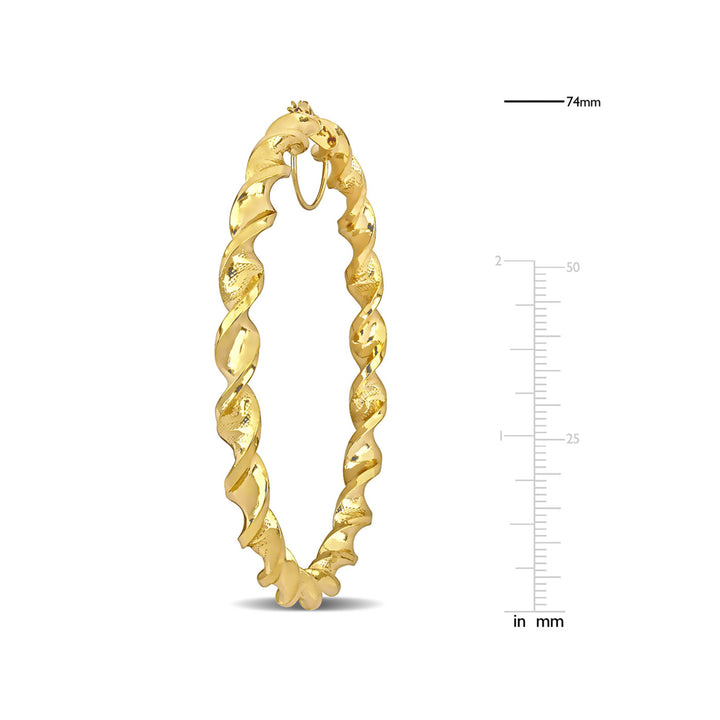 14K Yellow Gold Twisted Hoop Earrings (74mm) Image 3