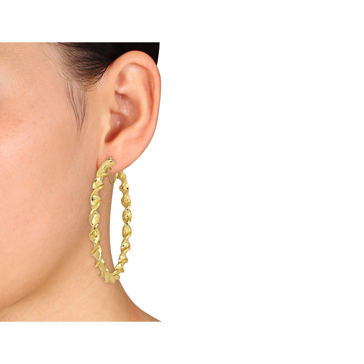 14K Yellow Gold Twisted Hoop Earrings (74mm) Image 4
