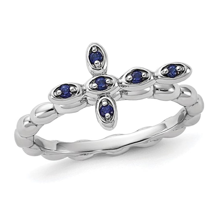 1/10 Carat (ctw) Lab-Created Sapphire Cross Ring in Sterling Silver Image 1