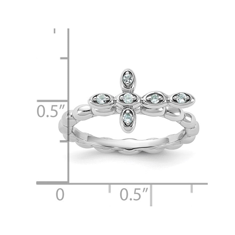 1/10 Carat (ctw) Aquamarine Cross Ring in Sterling Silver Image 3
