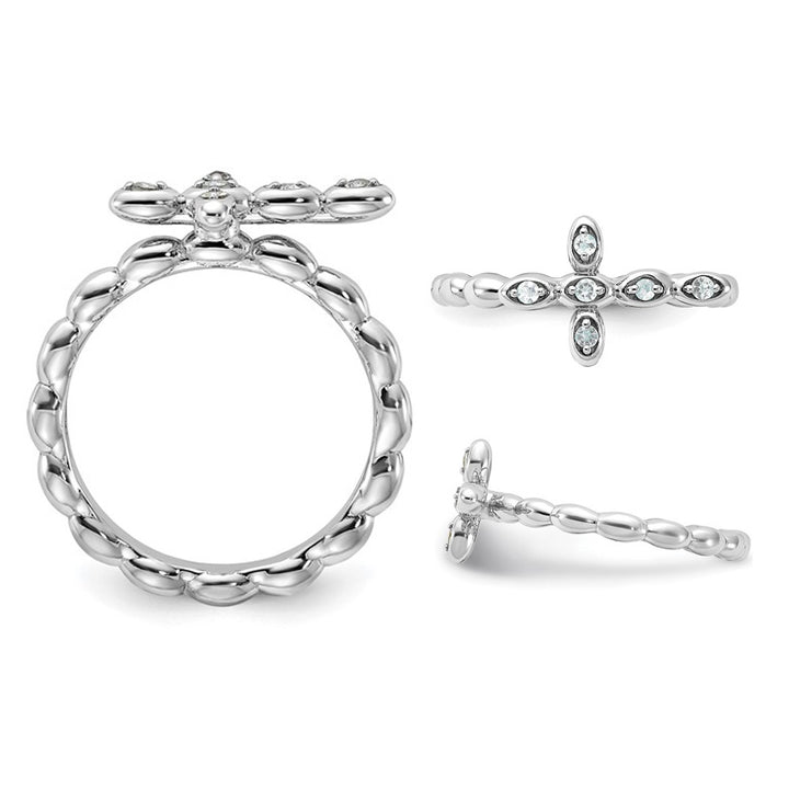 1/10 Carat (ctw) Aquamarine Cross Ring in Sterling Silver Image 4