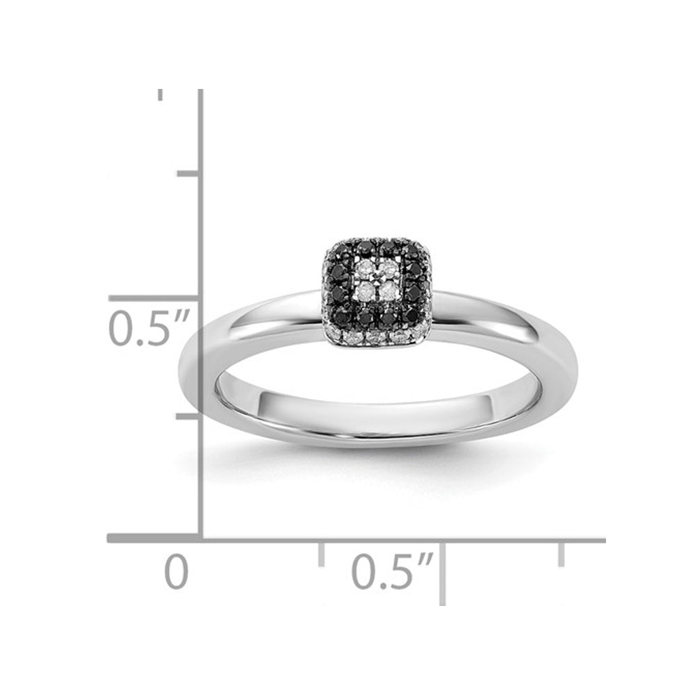 1/6 Carat (ctw) Black and White Diamond Ring in Sterling Silver Image 4