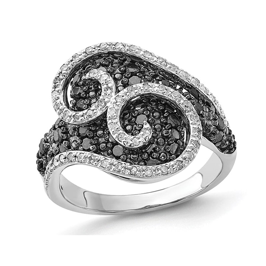 1.00 Carat (ctw) Black and White Diamond Swirl Ring in Sterling Silver Image 1