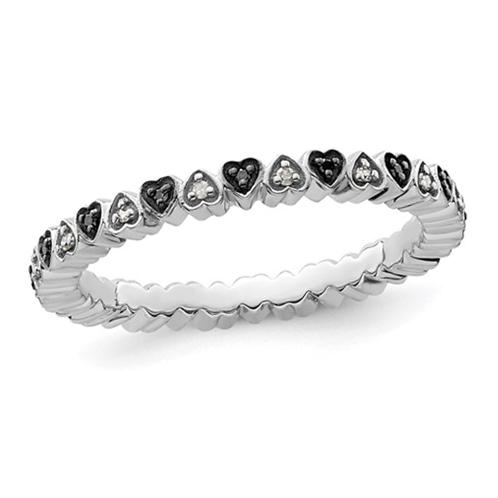 1/8 Carat (ctw) Black & White Diamond Heart Band Ring in Sterling Silver Image 1