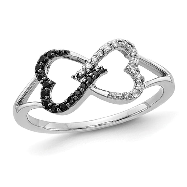1/7 Carat (ctw) Black and White Diamond Heart Promise Ring in 14K White Gold Image 1