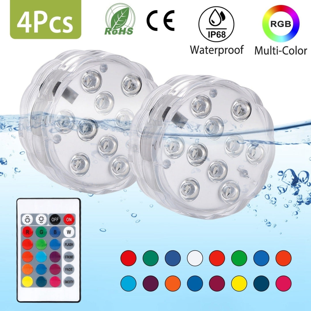 4Pcs Submersible RGB LED Lights IP68 Waterproof Underwater Color Changing Lamps Remote Control Image 2