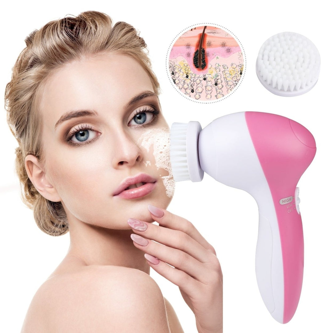Facial Cleansing Brush Waterproof Face Spin Cleaning Brush with 5 Brush Heads Deep Cleansing Body Facial Brush Image 1