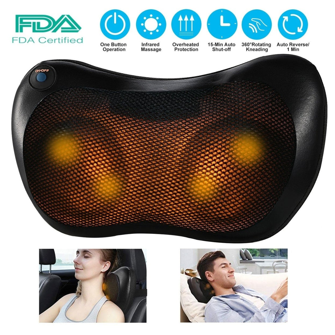 Back Neck Massage Pillow Kneading Massager In Car Thermotherapy Massage Pillow with Car Charger US Plug Image 1