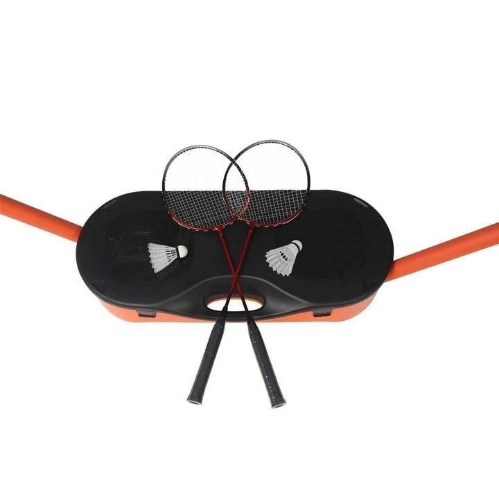 Portable Badminton Net Set Storage Box Base with 2 Battledores 2 Shuttlecocks Large Orange Image 2