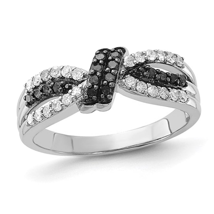 1/3 Carat (ctw) Black and White Diamond Knot Ring in Sterling Silver Image 1