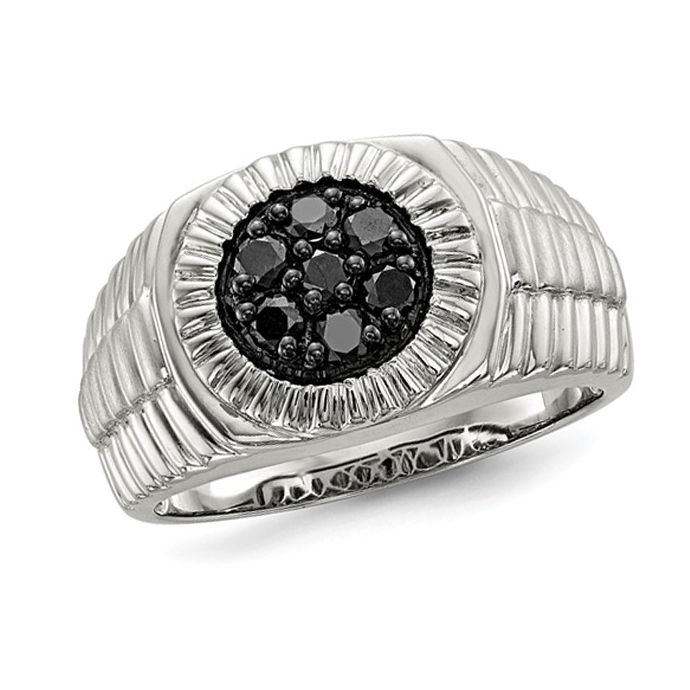 Mens 1/2 Carat (ctw) Black Diamond Cluster Ring in Sterling Silver Image 1
