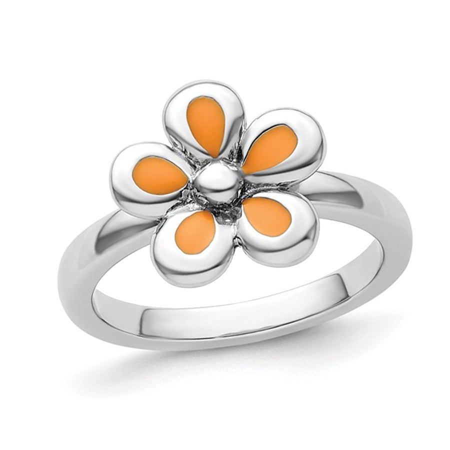 Sterling Silver Flower Ring with Yellow Enamel Image 1