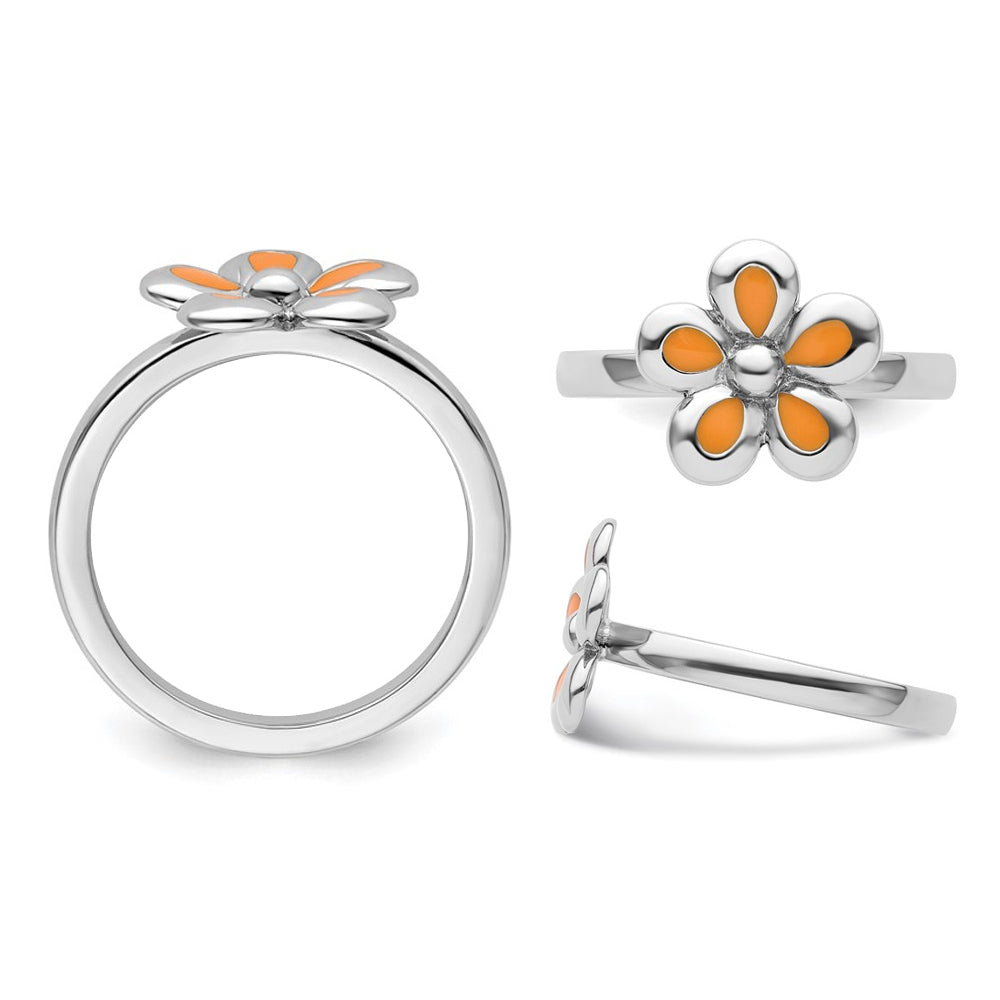 Sterling Silver Flower Ring with Yellow Enamel Image 2