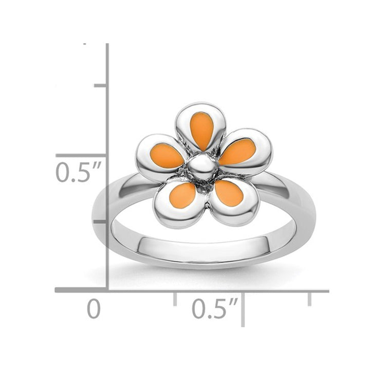 Sterling Silver Flower Ring with Yellow Enamel Image 3