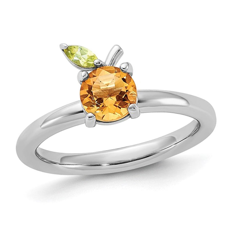 3/4 Carat (ctw) Citrine Orange with Peridot Leaf Ring in Sterling Silver Image 1