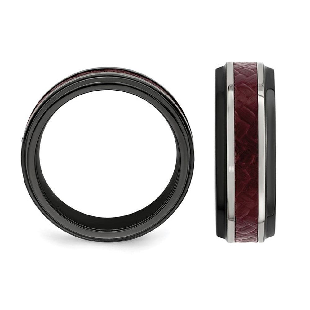 Mens Black Titanium 8mm Red Carbon Fiber Band Ring Image 4