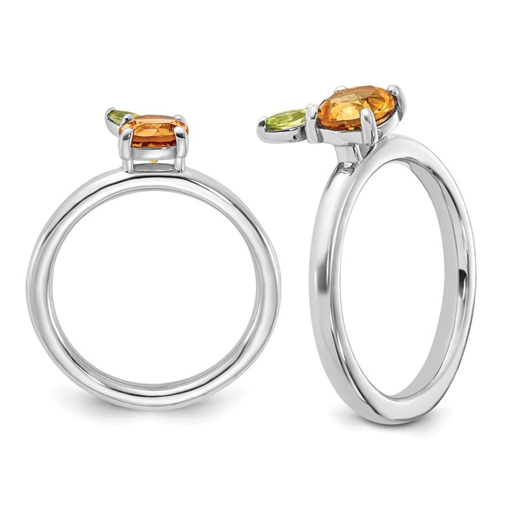 3/4 Carat (ctw) Citrine Orange with Peridot Leaf Ring in Sterling Silver Image 2