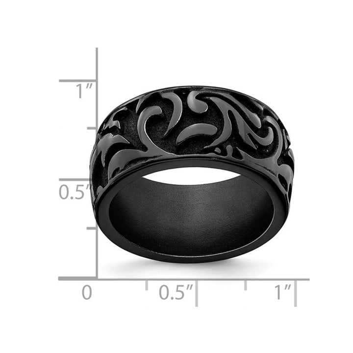 Mens Black Titanium 11mm Pattern Band Ring Image 4