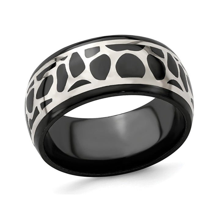 Mens Black Titanium 10mm Cobblestone Ring with Sterling Silver Image 1