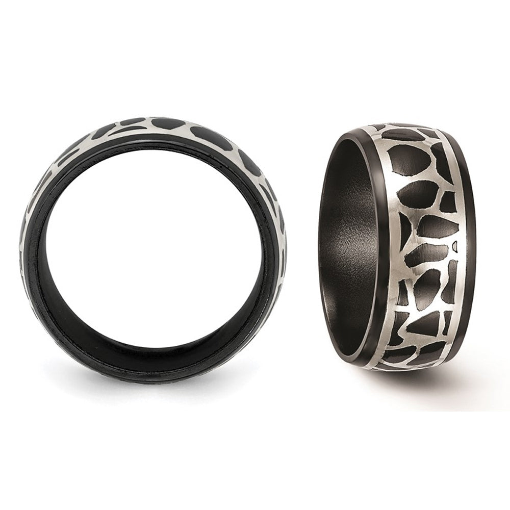 Mens Black Titanium 10mm Cobblestone Ring with Sterling Silver Image 2