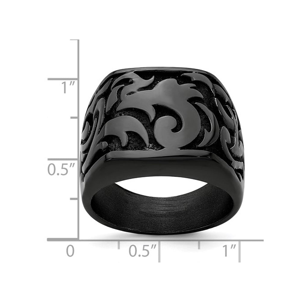 Mens Black Titanium Pattern Signet Ring Image 3