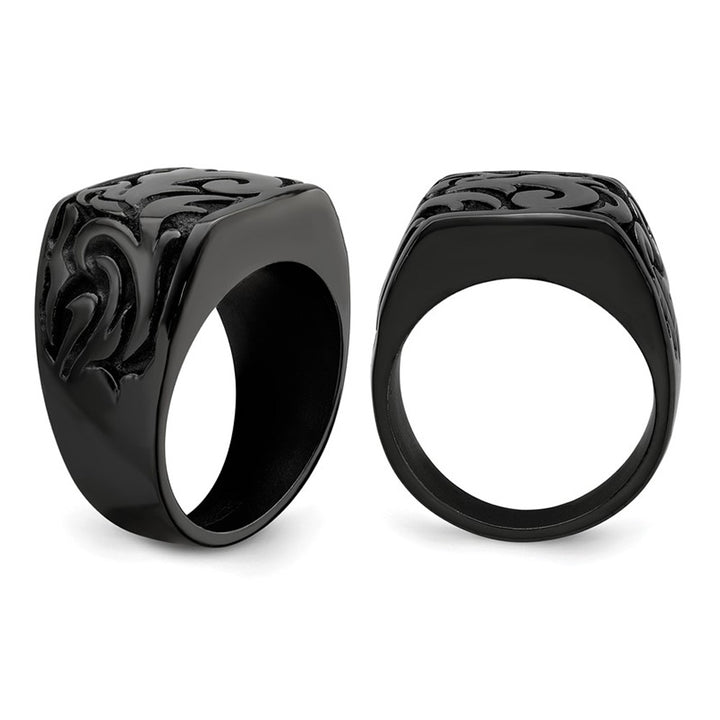 Mens Black Titanium Pattern Signet Ring Image 4