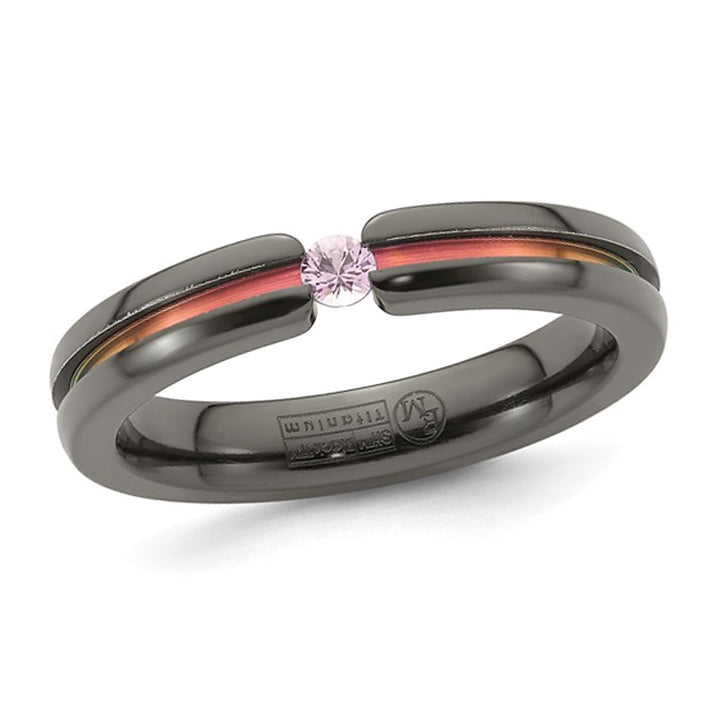 Ladies or Mens 1/10 Carat (ctw) Pink Sapphire Band Ring in Black Titanium Image 1