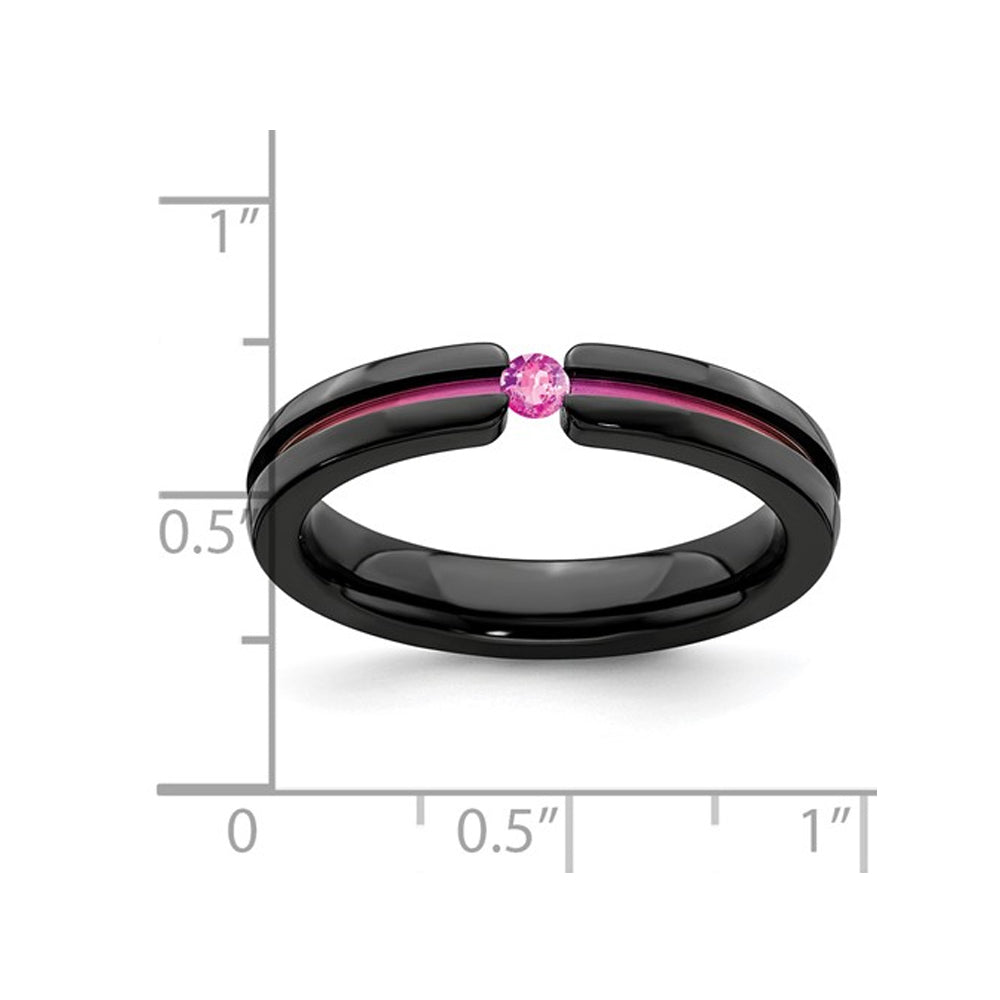 Ladies or Mens 1/10 Carat (ctw) Pink Sapphire Band Ring in Black Titanium Image 2