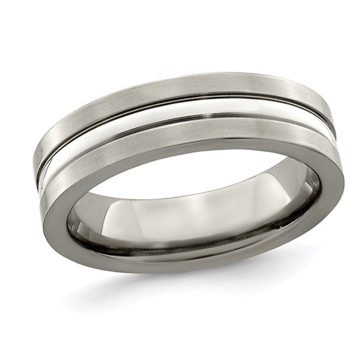 Ladies or Mens Titanium Brushed and Polished Band Ring (6mm) Image 1