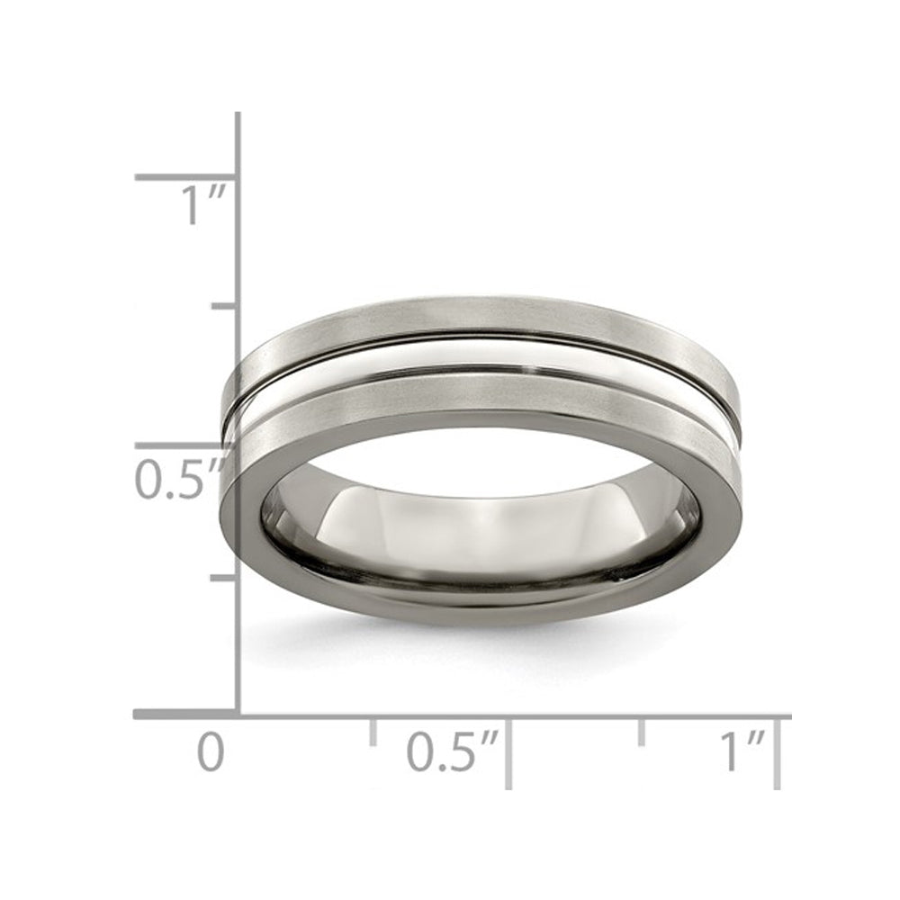 Ladies or Mens Titanium Brushed and Polished Band Ring (6mm) Image 2
