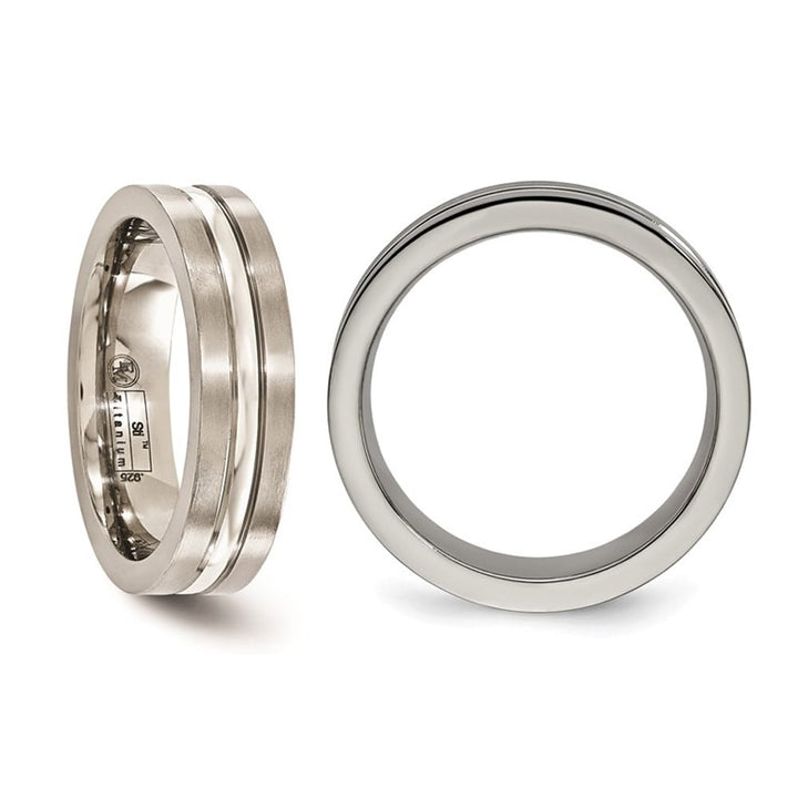 Ladies or Mens Titanium Brushed and Polished Band Ring (6mm) Image 3