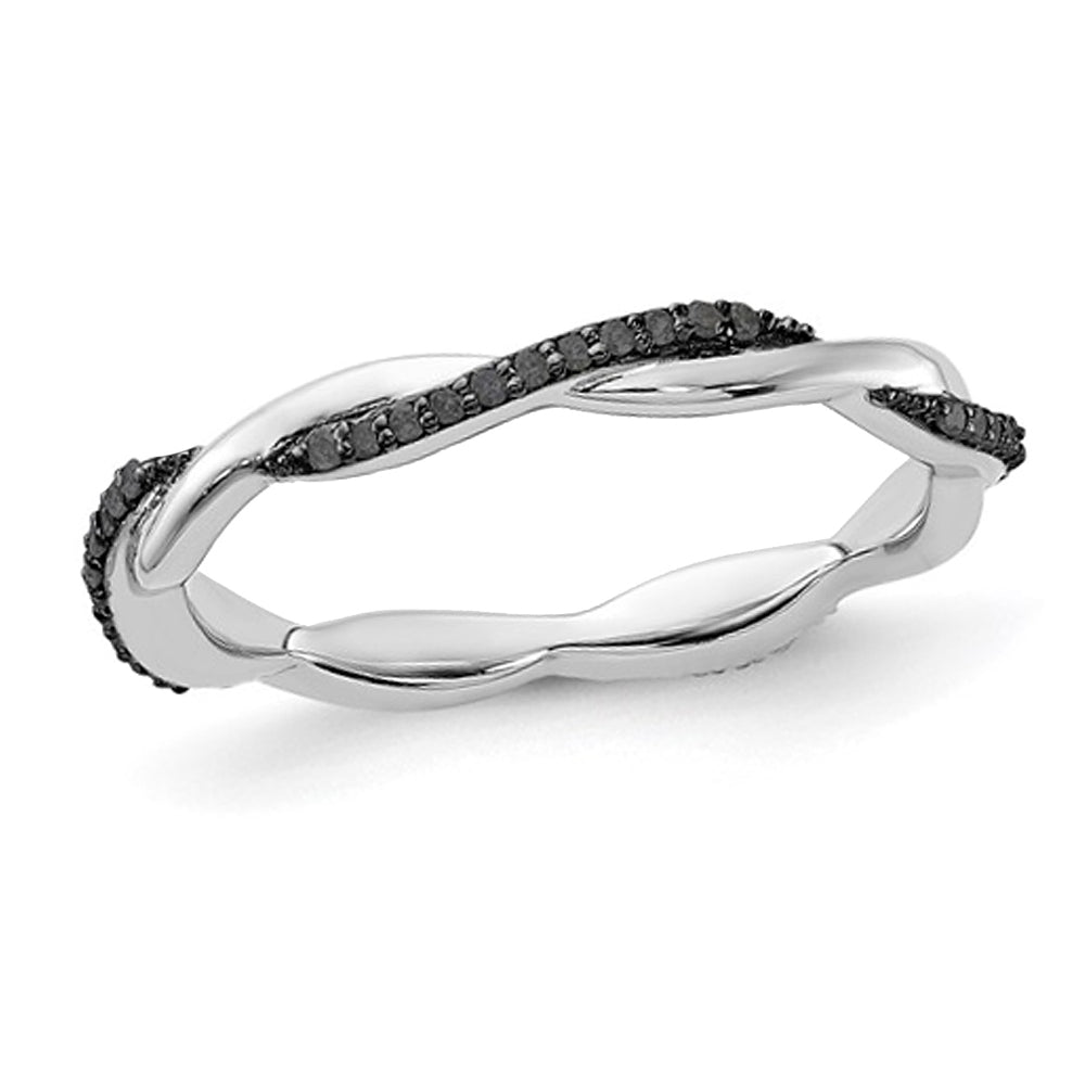 1/6 Carat (ctw) Black Diamond Twist Ring Band in Sterling Silver Image 1