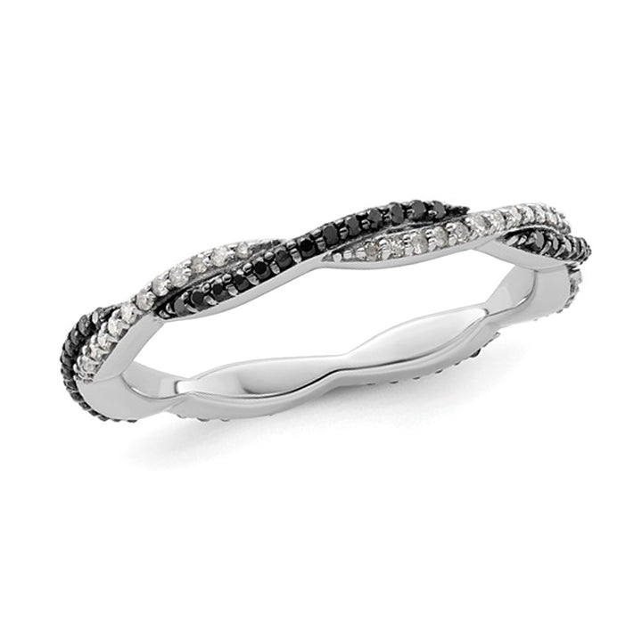 1/4 Carat (ctw) Black & White Diamond Twist Ring Band in Sterling Silver Image 1