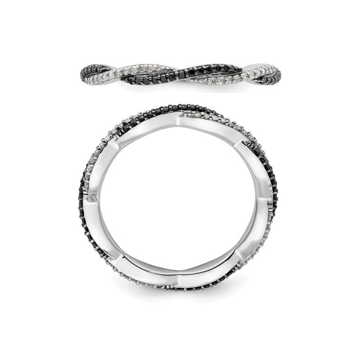 1/4 Carat (ctw) Black & White Diamond Twist Ring Band in Sterling Silver Image 2