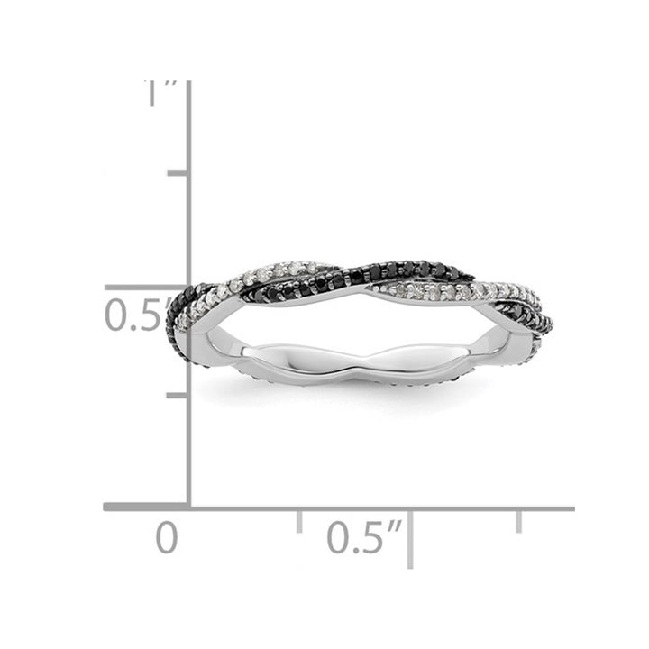 1/4 Carat (ctw) Black & White Diamond Twist Ring Band in Sterling Silver Image 3