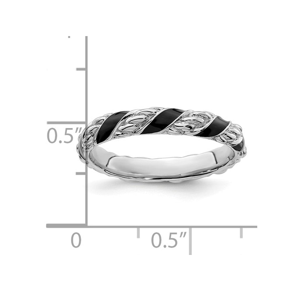 Black Enamel Band Ring in Polished Sterling Silver Image 2