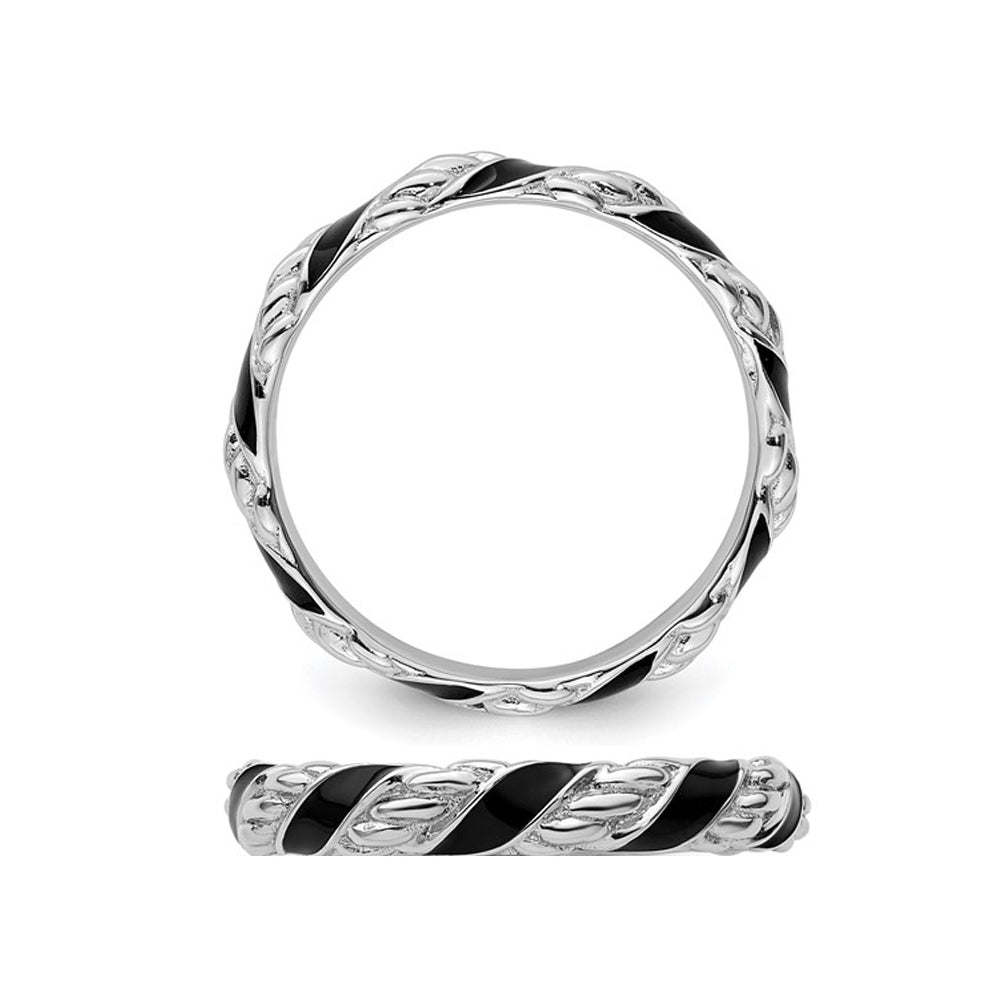 Black Enamel Band Ring in Polished Sterling Silver Image 3