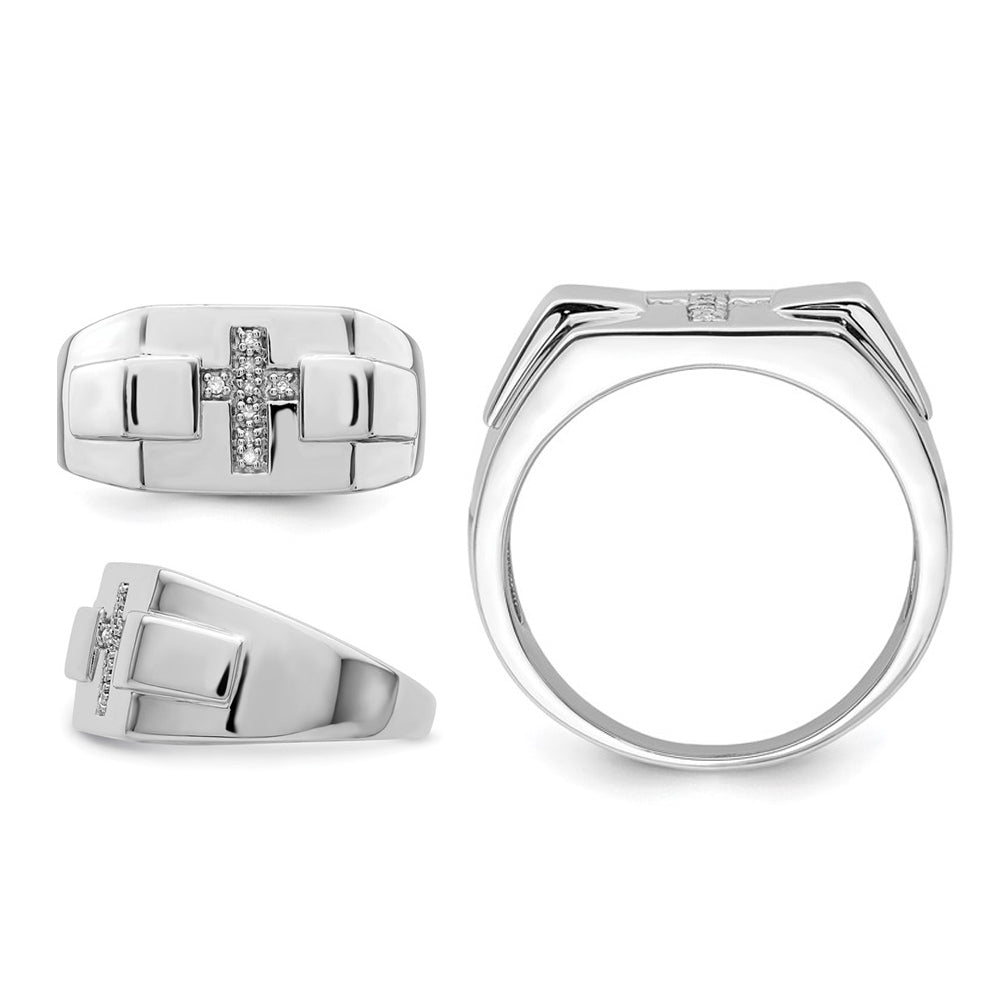 Mens Cross Ring in Polished Sterling Silver with Diamond Accent Image 2