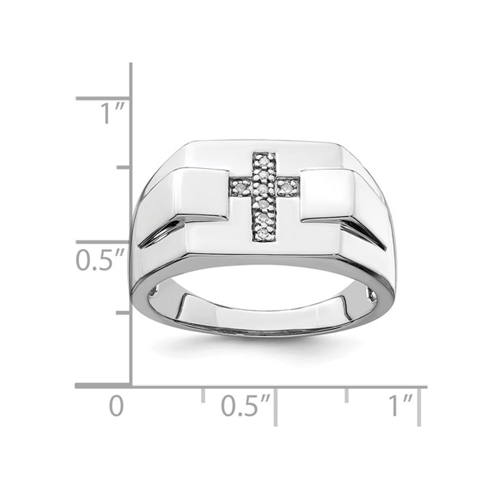 Mens Cross Ring in Polished Sterling Silver with Diamond Accent Image 3